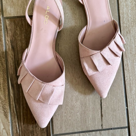 ALDO Ruffle Detail d’Orsay Slingback Flats, Pointed Toe Blush Pink Suede sz. 6 - Picture 14 of 17
